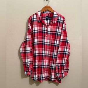 GAP Red Plaid Flannel Shirt XXL Button Down 100% Cotton Classic Fit